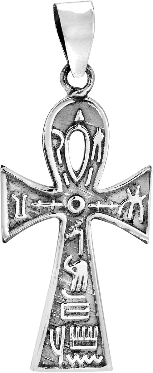 AeraVida Eternal ANKH Cross With Hieroglyphics .925 Sterling Silver Pendant | DIY Ankh Cross Charm for Men Accessories | Fashion Jewelry...