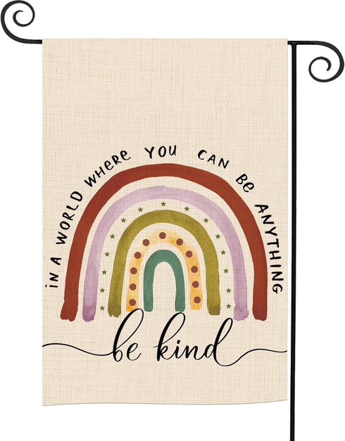 Rainbow Boho Be Kind Garden Flag Double Sided 12Wx18L Inch In A World Where You Can Be Anything Motivational Aesthetic Chic Small Vertical Yard Fl...