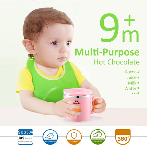 Baby Kids Toddler Sippy Cup Mug for Milk, Coffee, Stainless Steel Trainer Straw Cup with Lid, Fox, 7oz/Pink...