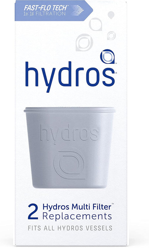 Hydros Filter Refill 2 Pack, Patented Fast Flo Tech, Replacement Water Filters for Hydros Pitchers, Carafes and Bottles, Filters 40 Gallons Each...