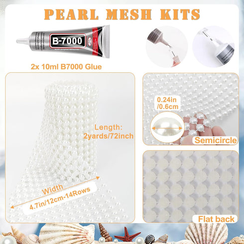 2 Yards Pearl Mesh with Glue, Pearl Trim by The Yard Pearl Ribbon for Crafts DIY Wedding Bouquets Birthday Party Home Decoration, White...