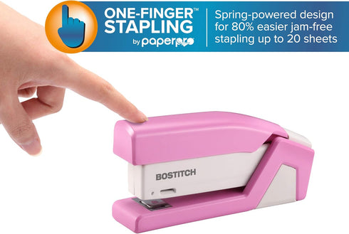 Bostitch Office InCourage Spring-Powered Compact Stapler, BCA Pink (1588), plastic-half strip...