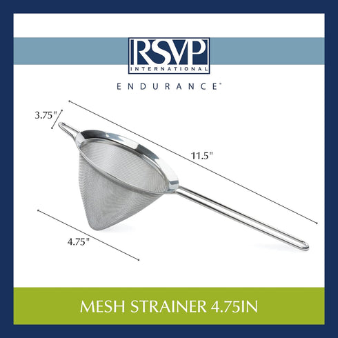 RSVP International Endurance Kitchen Collection, Stainless Steel Fine Mesh Conical Sieve/Colander, Multi-Purpose for Cooking, Baking, Loose Leaf T...