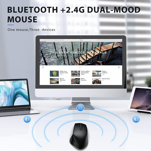 iClever Bluetooth Mouse, Wireless Dual Device Mouse with 5 Adjustable DPI, 6 Buttons, Rechargeable, Ergonomic Design for Laptop, iPad, MacBook, Ta...