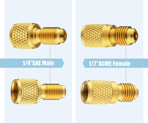 15 Pcs R134a Refrigerant Tank Adapters 1/4" to 1/2" R134a 1/2" to 1/4" Brass Adapter Connector R134a Adapter with Valve Core Washer Gasket Valve C...