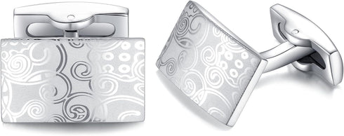 HONEY BEAR Figured Pattern Cufflinks for Men Shirt Steel Wedding Gift Silver...