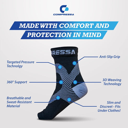 Compressa Compression Socks for Women & Men - Ankle Compression Sleeve with Premium Non-Slip Support Joint Pain, Muscle Recovery, Arthritis Relief...