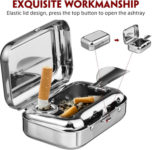 GARNECK Mini Compact Stainless Steel Portable Ashtray, Car Supplies White Patch Ashtray with Lid...