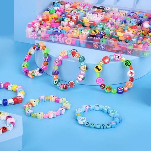 1000PCS Polymer Clay Beads Bracelet Making kit, 24 Style Cute Fun Beads Fruit Beads Charms for Jewelry Necklace Earring Making DIY Accessories for...