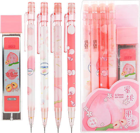 Cute Mechanical Pencil Set Include 4 Pcs 0.5mm Kawaii Mechanical and 100 Pcs Replacement Pencil Refills, Kawaii Stationary Cute School Supplies Pe...