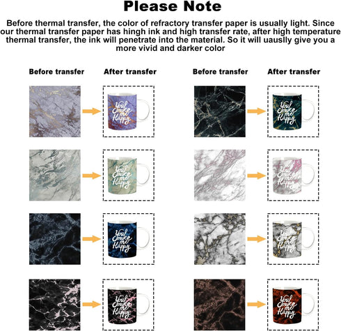 DoreenBow Heat Transfer Paper Sheets Marble Heat Transfer Paper Sublimation Sheets Printable Heat Transfer for Mug T-Shirts Bags...