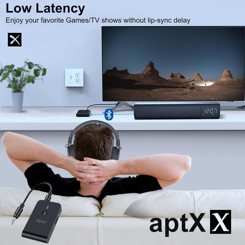 Bluetooth Transmitter for TV PC, 2 in 1 Bluetooth Audio Adapter Music Receiver (3.5mm Jack Cable, Low Latency,Built-in Microphone) Wireless Transm...