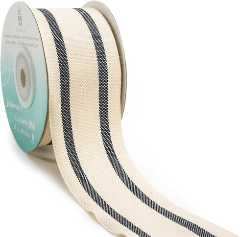 CT CRAFT LLC Ivory Cotton Black Stripes Ribbon 1.5" x 10 Yards for Home Décor Gift Present Wrapping DIY Crafts Birthday Wedding Bouquet Christmas...