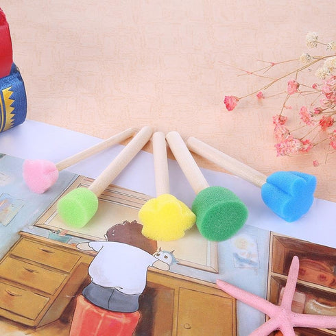 10 Pcs Foam Sponge Brush with Wooden Handle Round Flower Multi Size Painting Tools for Kids Children DIY Acrylic Watercolor Varnishes Art Craft Pa...