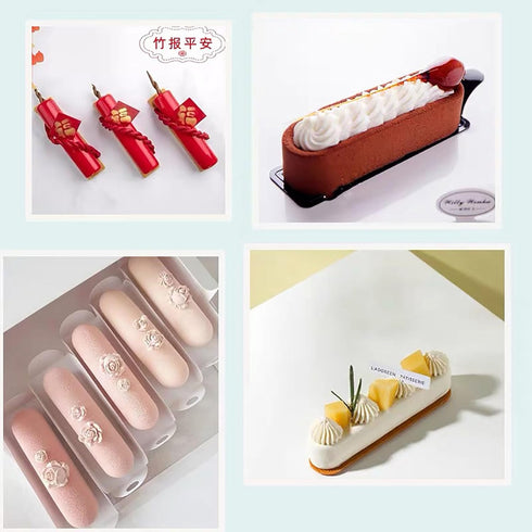 Ellipse Eclair Silicone Mold for Baking Mousse Cake, 3D Silicone Baking Mold for Cakes French Dessert Mold for Pastry Chocolate Brownie Molds, Cak...