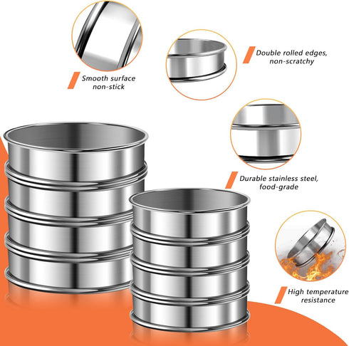 8PCS English Muffin Rings - 4 Inch+3.35 Inch Set Stainless Steel Crumpet Tart Rings - Double Rolled Round Metal Pastry Ring Molds for Baking Cooki...