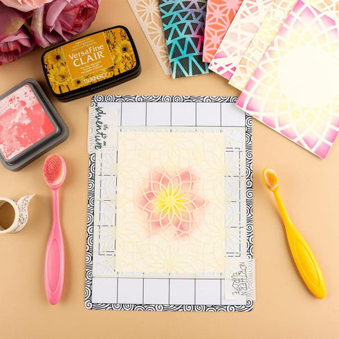 49Pcs/Set (6 x 6 Inch) Bubbles Dots Floral Flourish Plastic Stencils and Low Stick Mat Blending Buddy tool Set for DIY Card Painting On Wood, Wall...