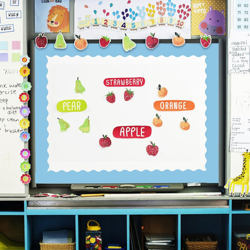 Whaline 65.6ft Blue Bulletin Board Borders 4 Rolls Blue Series Die-Cut Board Trim for School Classroom Office Chalkboard...