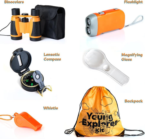 Outdoor Adventure Kit for Kids: Binoculars, Compass, Magnifying Glass & Flashlight. 3-12 Year Old Boys & Girls...