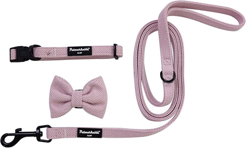 Dog Collar with Bow Tie and Tangle-Free Dog Leash Set, Adjustable Soft and Comfy, Perfect for Playful Pups (Extra Small, Pink) (Set of 3)...