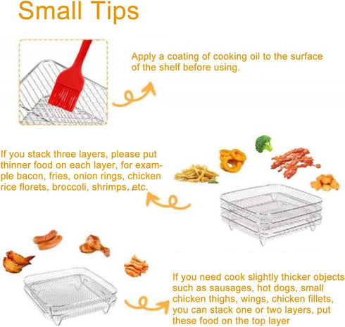 Air Fryer Rack, Three Stackable Dehydrator Racks for for, for Instant Vortex, for Nuwave, Stainless Steel Air Fryer Accessories for Ovens, Microwa...