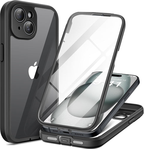 TIESZEN Compatible with iPhone 15 Plus Case, with Built-in 9H Tempered Glass Screen Protector & Upgraded Camera Protection, Dustproof Cover Design...