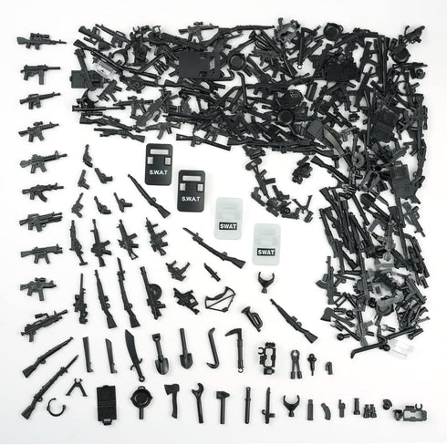 Military Weapons Pack WW2 Army Accessories Set for Figures, 280+ Pieces SWAT Soldier Brick Guns and Armor, Compatible with Major Brands Building B...