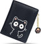 CONISY Cute Wallets for Women, Leather RFID Blocking Small Bifold Wallet with Zipper Coin Purse for Girls and Ladies Womens Wallet (Cat Black)...