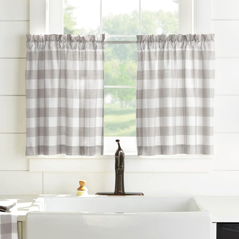 Elrene Home Fashions Farmhouse Living Buffalo-Check Tier Curtain Set for Bathroom or Kitchen Curtains, 30" x 24"(Set of 2 Tiers), Gray/White...