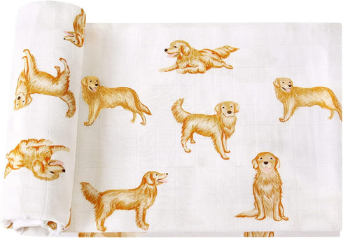 LifeTree Baby Swaddle Blankets Dog, 70% Viscose from Bamboo and 30% Cotton Muslin Swaddle Blankets Boys Girls Swaddling Blanket Neutral for Newbor...