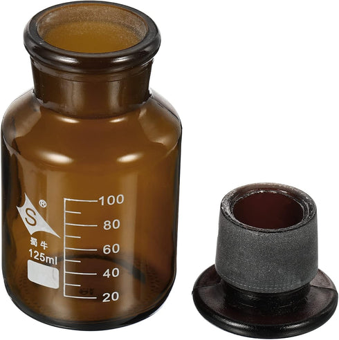 PATIKIL 125mL Reagent Media Bottle, 1Pcs Round 3.3 Borosilicate Glass Graduated Storage Bottle with Amber Cap for Chemistry Lab Universities Home,...
