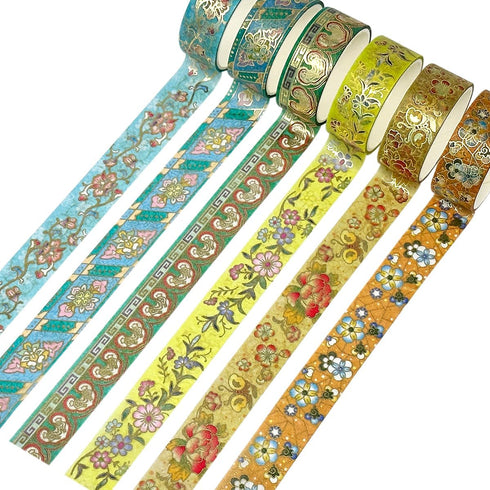 allydrew Elegant Gold Foil Washi Tape Box Set for Arts & Crafts, Scrapbooking, Stationery, Diary (12 Rolls), Playful Florets...