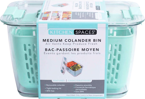 Kitchen Spaces Colander Bin, Produce Saver, Fridge Organizer With Lid, Wash, Strain and Store, Great for Refrigerator, Freezer and Pantry, Medium,...
