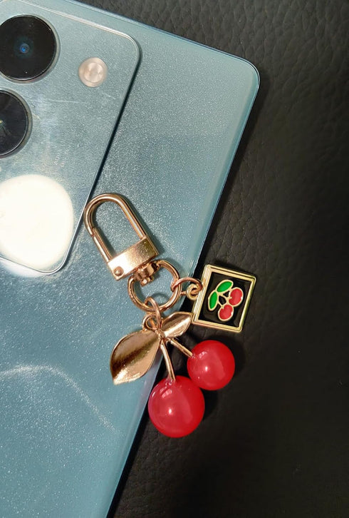 Cute Cherry Keychain Aesthetic Red Bag Charm Kawaii Keyring Accessories Decor Purse Hangbags Gifts for Women Girls...