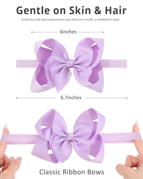 jollybows 20pcs Baby Girls Grosgrain Ribbon Hair Bows Headbands 6" Elastic Hair Band Hair Accessories for Infants Newborn (Multicoloured 6“ Bows E...