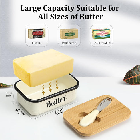 Butter Dish with Lid and Butter Curler Knife for Countertop - Unbreakable Metal Keeper Container with High-quality Double Silicone Sealing, for Ki...