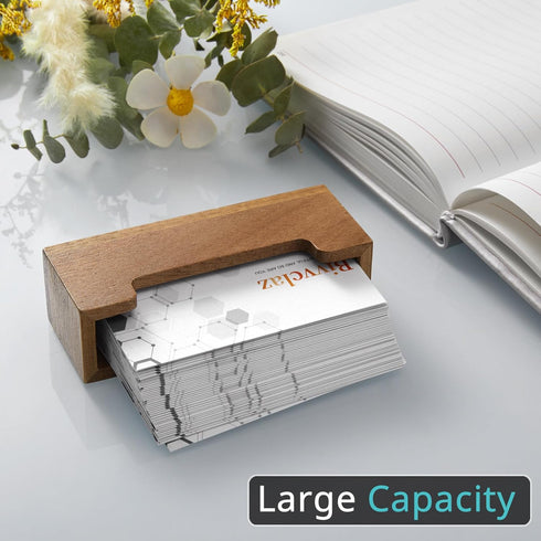 Business Card Holder for Desk, Acacia Wood Business Card Organizer Desktop Business Card Display Stand for Office Home Tabletop Exhibition, Small ...