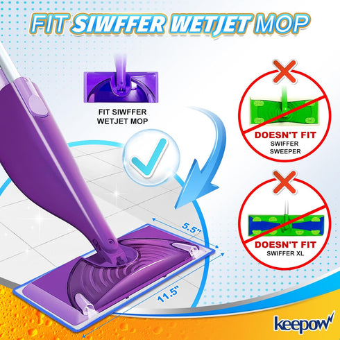 KEEPOW Reusable Wet Jet Pads Compatible with Swiffer Wet Jet Mop, Microfiber Mop Refill for Wet Mopping Cloths, Washable Replacement Refills for H...