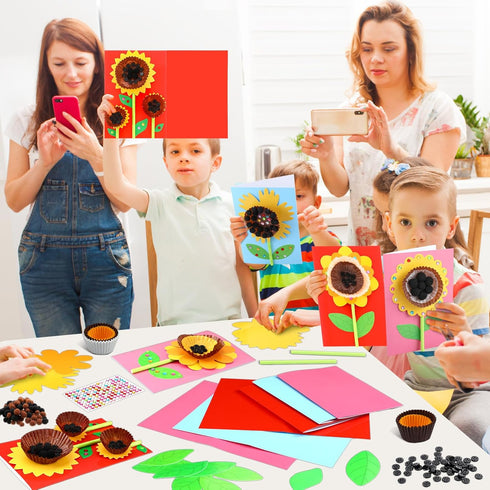 Motipuns 24 Sets Fall Sunflower Card Making Kits for Kids DIY Sunflower Craft Make Your Own Greeting Card Making Kit Flower Craft for Kids Fall Th...