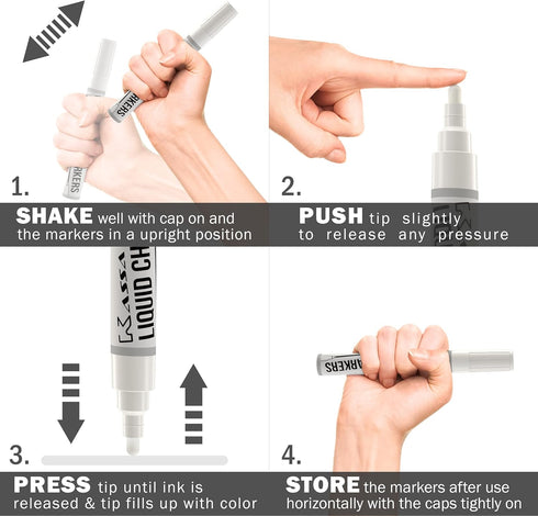 Kassa 5-Pack White Chalk Markers | Includes 1mm, 3mm, 6mm, 10mm & 15mm Tips | Works on Chalkboards, Windows & Glass | Erasable, Dust-Free & Washab...