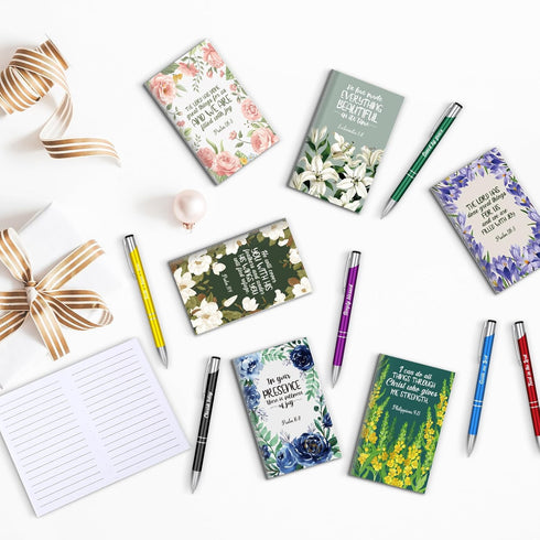 Geyee 24 Pcs Mini Motivational Pens Inspirational Notepads Bulk Appreciation Gifts Small Journals Funny Ballpoint Pen Set for Student School Prize...