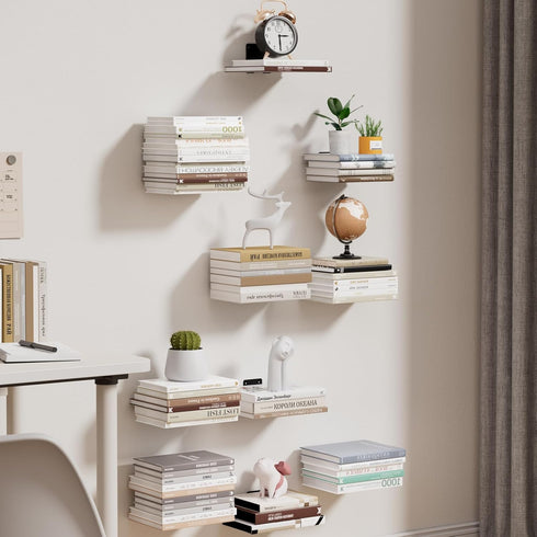 Invisible Floating Bookshelves, Heavy-Duty Book Organizers, Iron Hanging Shelves for Bedroom, Living Room, Playroom, Office, 4 Pieces, Black...