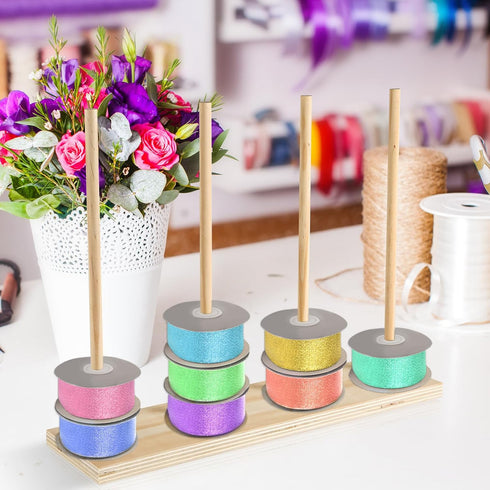Wood Ribbon Organizer, Ribbon Storage Rack Ribbon Spool Holder Thread Spool Organizer for Sewing Storage Craft Room Yarn Florist Arts Wrapping Cra...