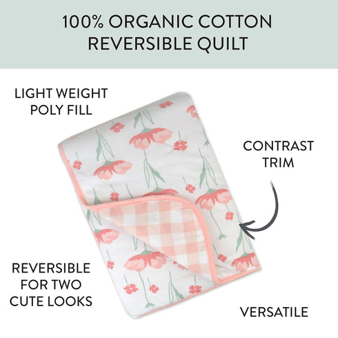 HonestBaby Quilted Baby Blankets Reversible Organic Cotton for Infant Boys, Girls, Unisex, Strawberry Pink Floral, One Size...
