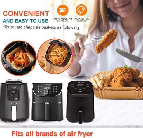 Air Fryer Disposable Paper Liner Square 9 Inch, 125 Pcs Large Paper Liners for 6-10QT Air fryer, Non-stick Parchment Paper for Frying, Baking, Coo...