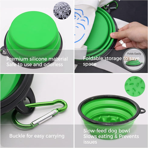 Portable Pet Travel Dog Bowls, 2 Pack Convenient Collapsible Dog Bowls, Small Pet Slow Feeder Design for Dogs Cats Feeding Watering with 2 carabin...