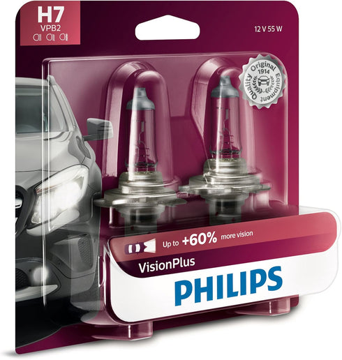 Philips Automotive Lighting H7 VisionPlus Deluxe Upgrade Automotive Replacement Headlight Bulb, Fits Select High Beam, Low Beam, or Fog Positions ...