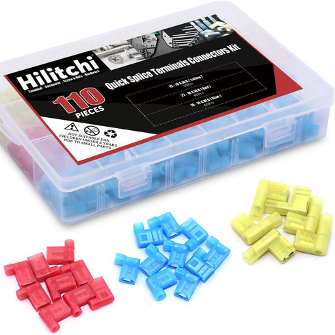Hilitchi 110pcs 22-18 18-14 12-10 Gauge Nylon Flag Spade Female Insulated Quick Disconnects Electrical Crimp Terminals Connector Assortment Set...