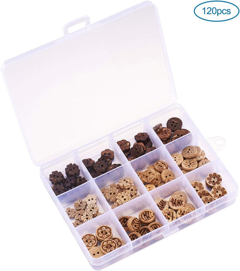 Pandahall 120pcs Coconut Shell Sewing Buttons 2 Holes Flower Leaf Basic Sewn-On Craft Buttons 12 Styles for DIY Sewing Clothing Accessories Scrapb...