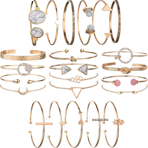 5 PACK (23pcs) Multiple Layered Stackable Open Cuff Wrap Bangle Bracelet Jewelry Adjustable for Women Wholesales Set Assorted...